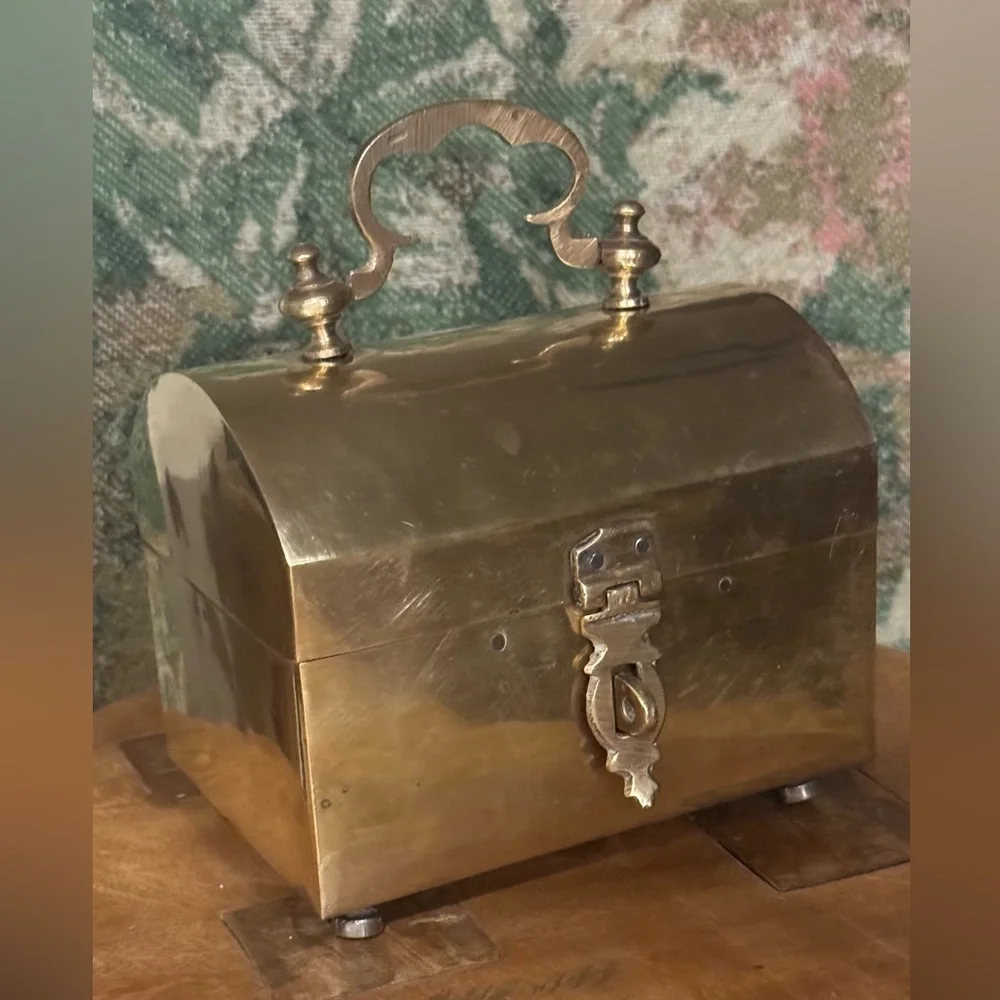 Vintage Solid Brass Handcrafted Jewelry Trinket Box Decorative